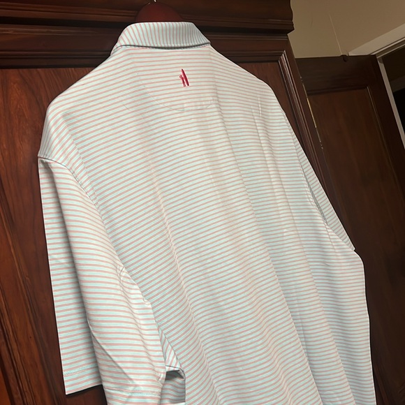 New Johnnie-O Santa Monica Light Blue & Pink Striped Golf Tennis Sports Polo! - Picture 7 of 12